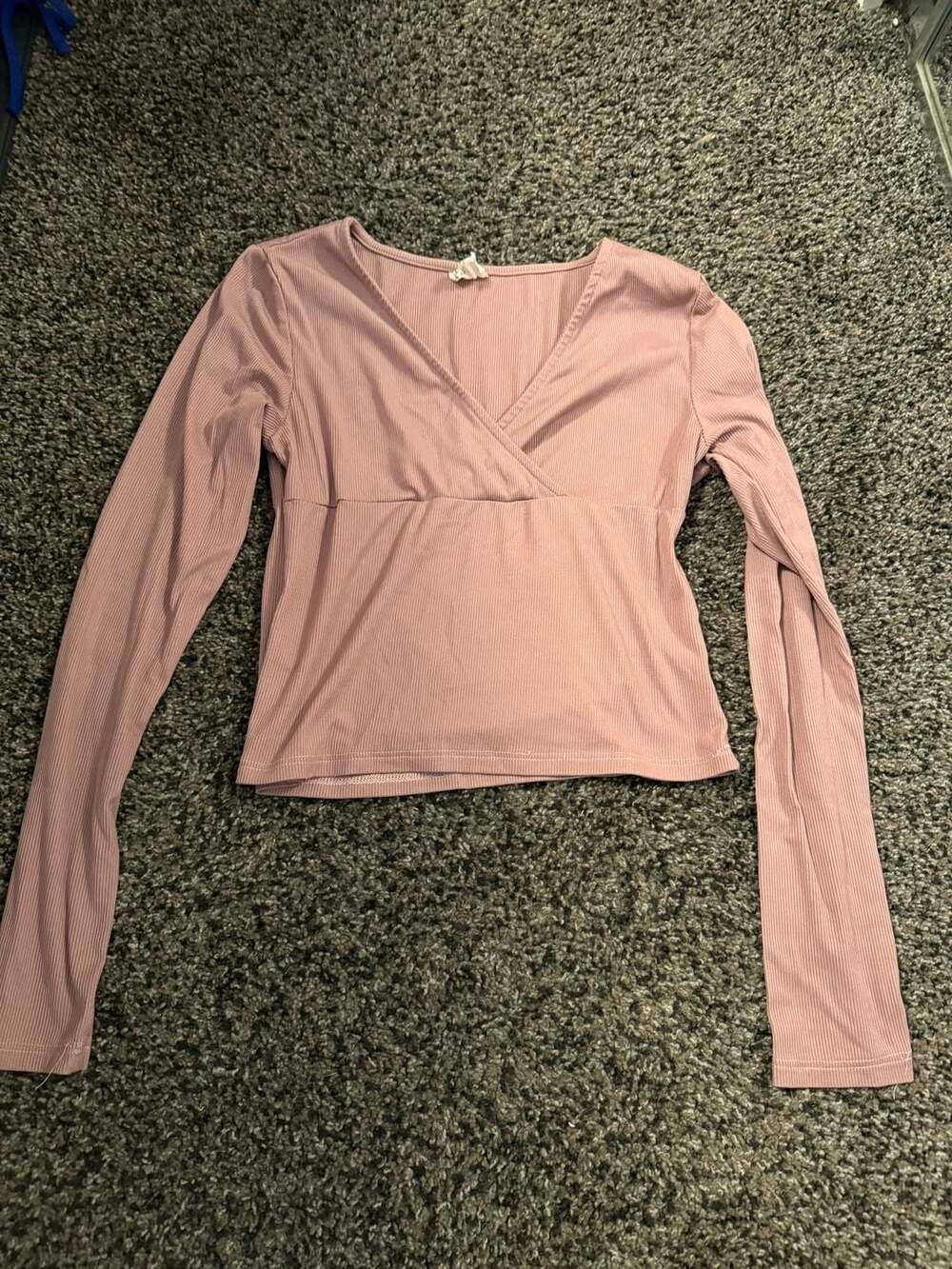 Ribbed Long Sleeve Wrap Crop Top